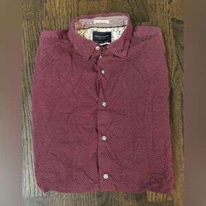 Men’s Denim & Flower Maroon Polka Dot Shirt Size L
